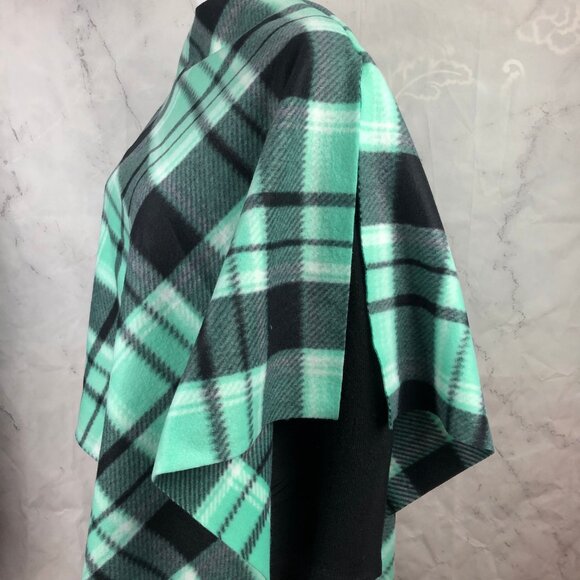 mint seagreen plaid sweater pullover topper travel wrap Open side poncho coverup - Picture 3 of 10